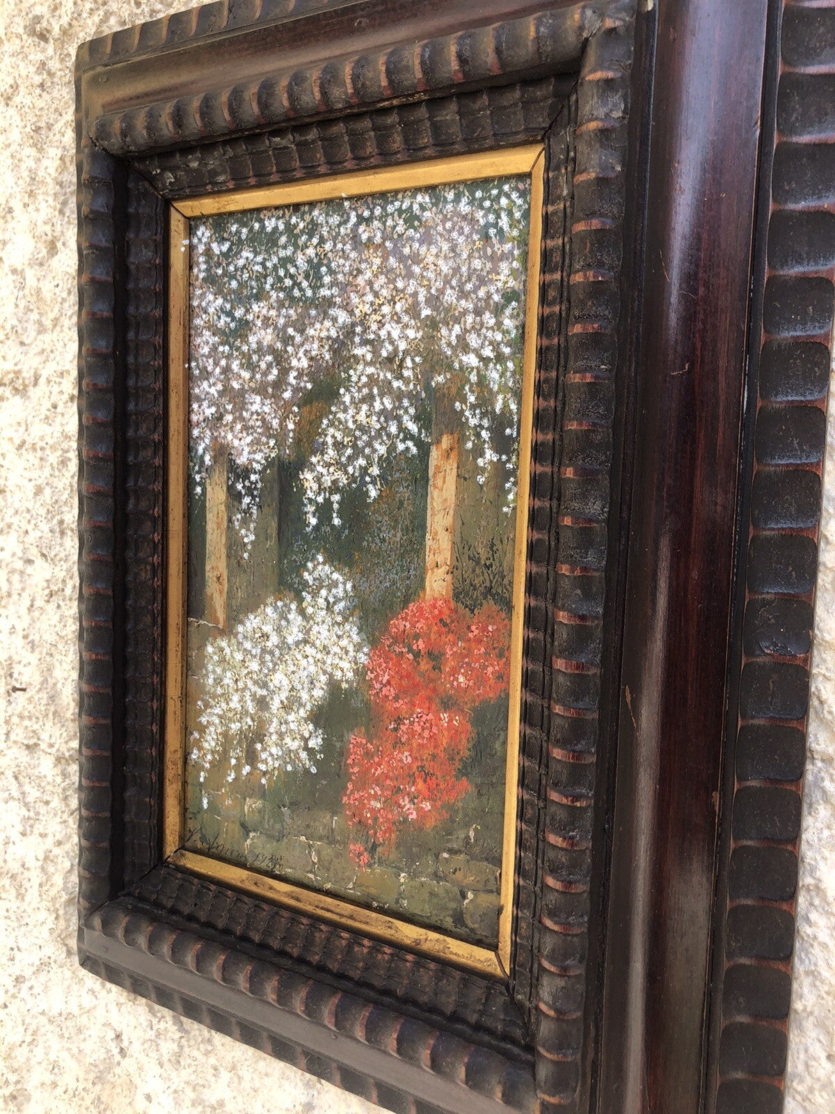 Quadro antico -Pergolato-dipinto a olio su tavola