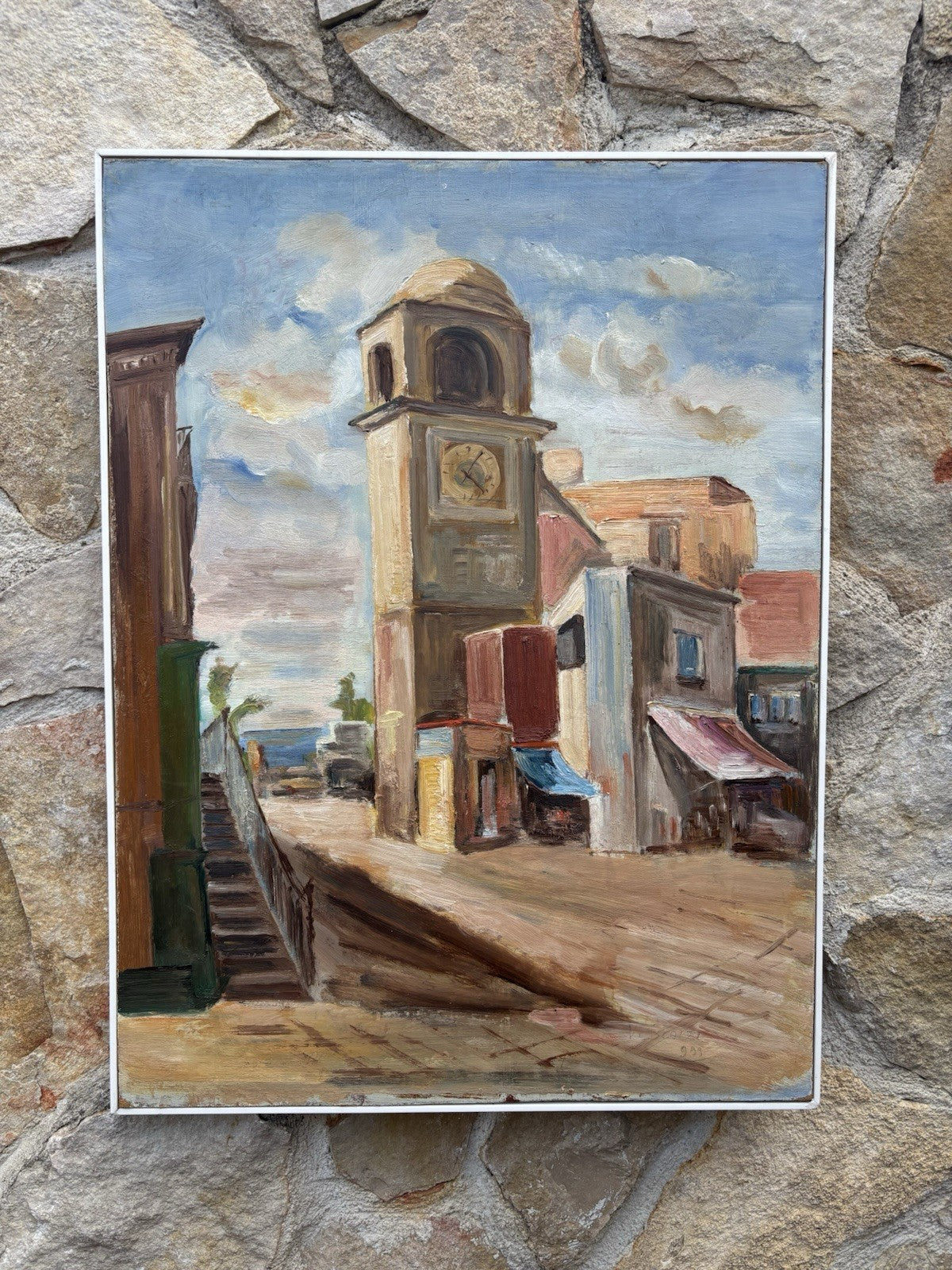 Quadro -Strada Con Campanile- dipinto a olio