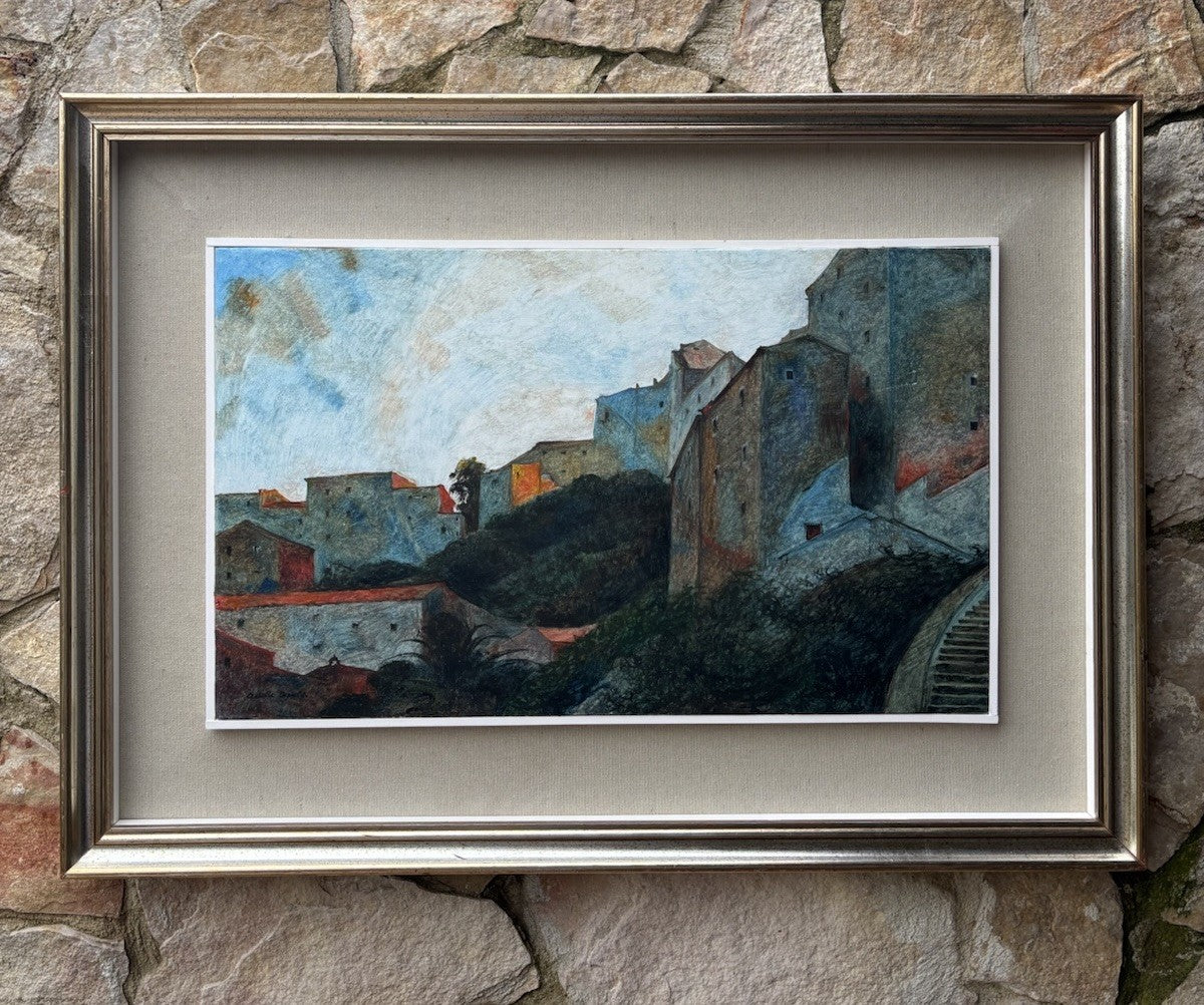 Quadro -Paesaggio Con Case- Achille Capaldo dipinto a olio su tela
