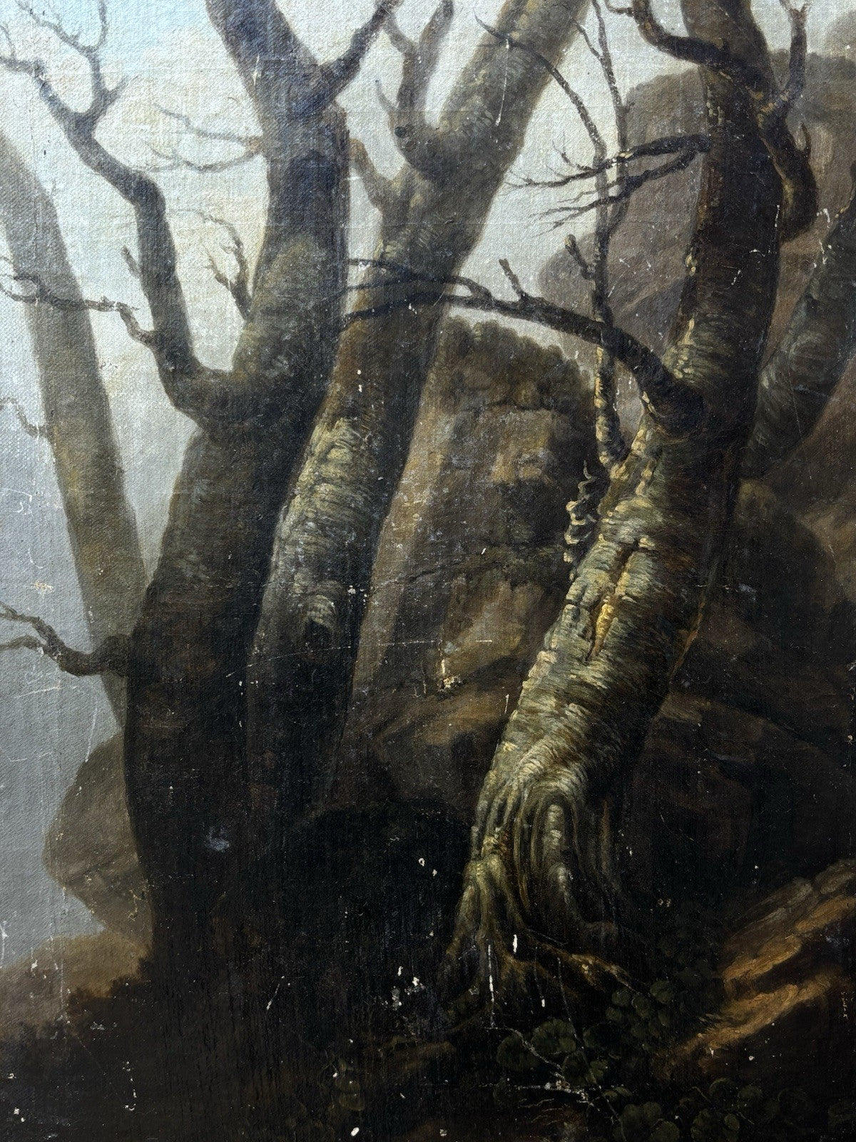 Quadro antico -Paesaggio Con Alberi- dipinto a olio su tavola