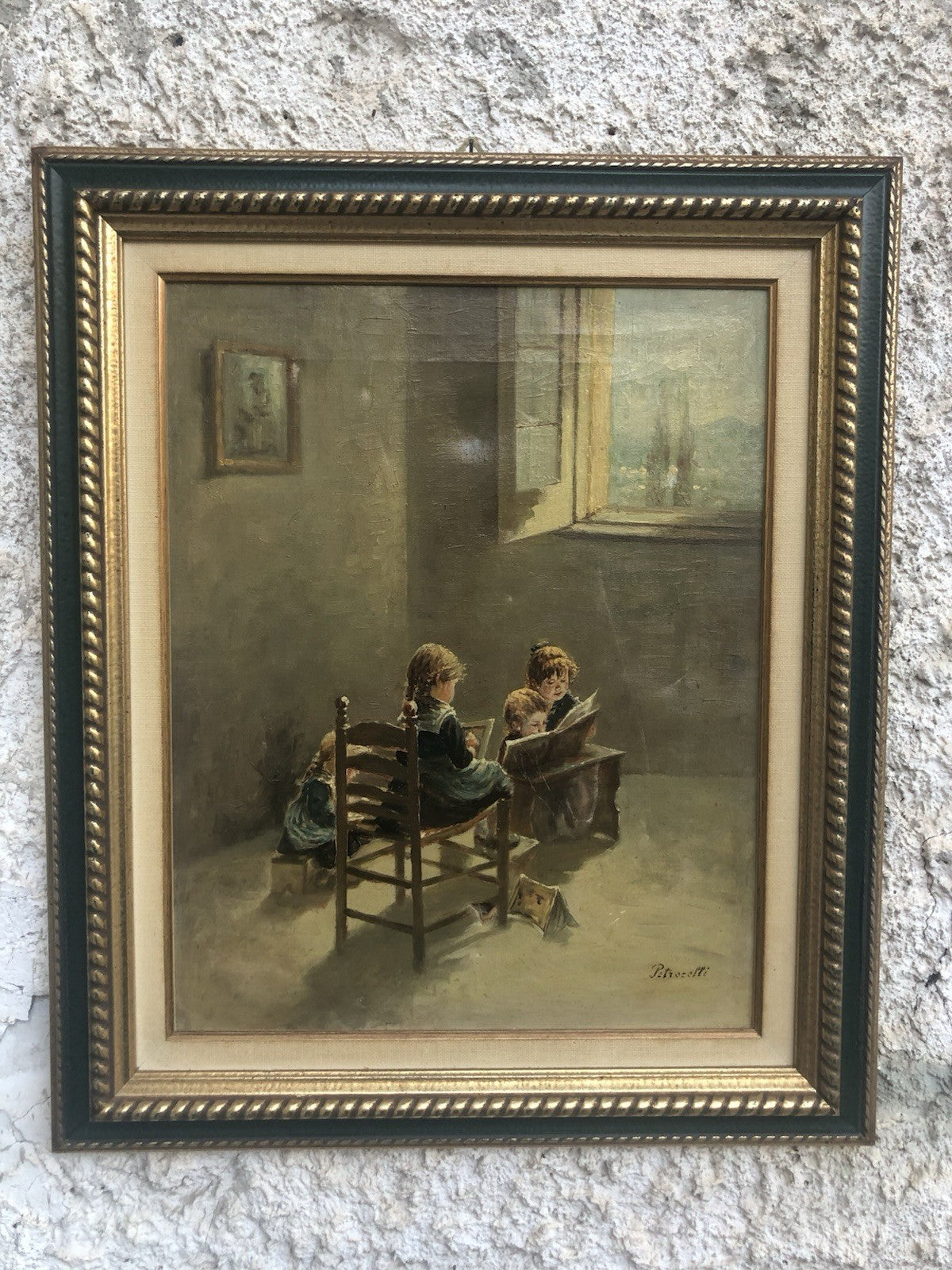 Quadro -Fanciulli In Lettura- dipinto a olio su tela