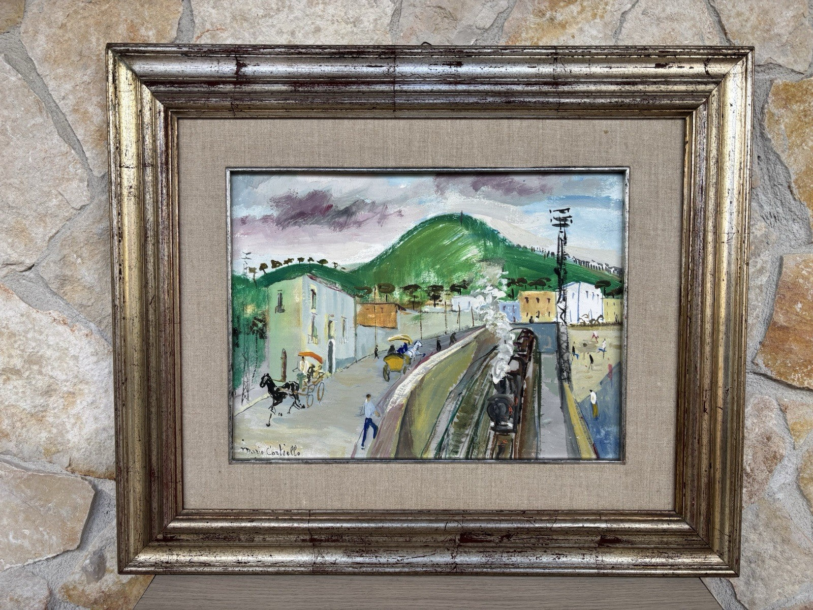 Quadro -Stazione Con Treno- Mario Cortiello dipinto a olio