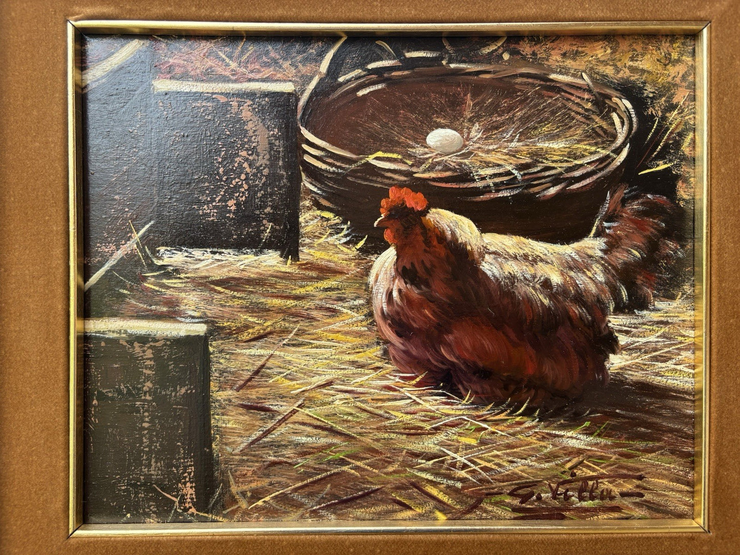 Quadro -Pollaio- Goffredo Villa dipinto a olio su tavoletta