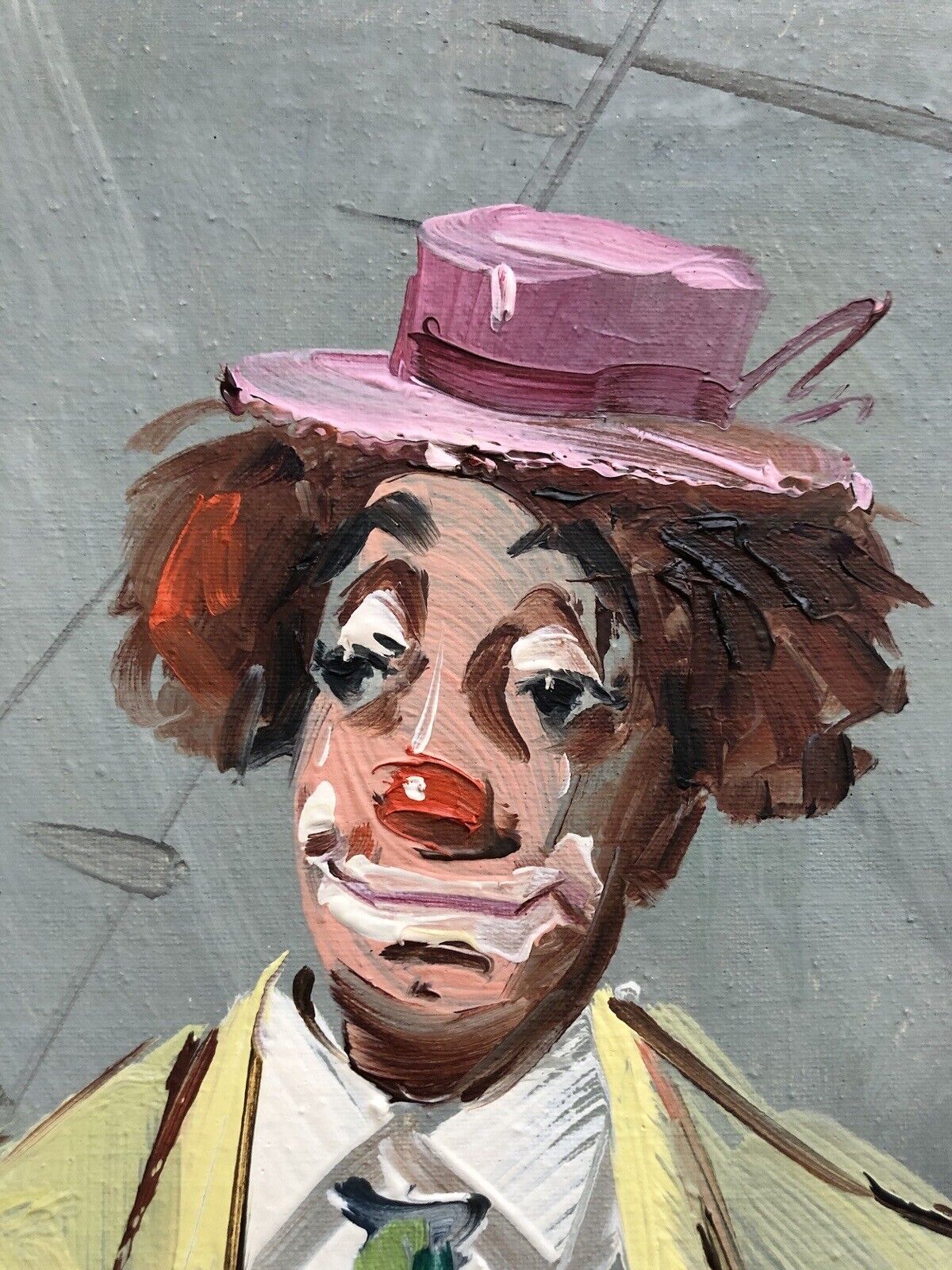 Quadro Vintage -Clown Al Circo- Dipinto A Olio Su Tela