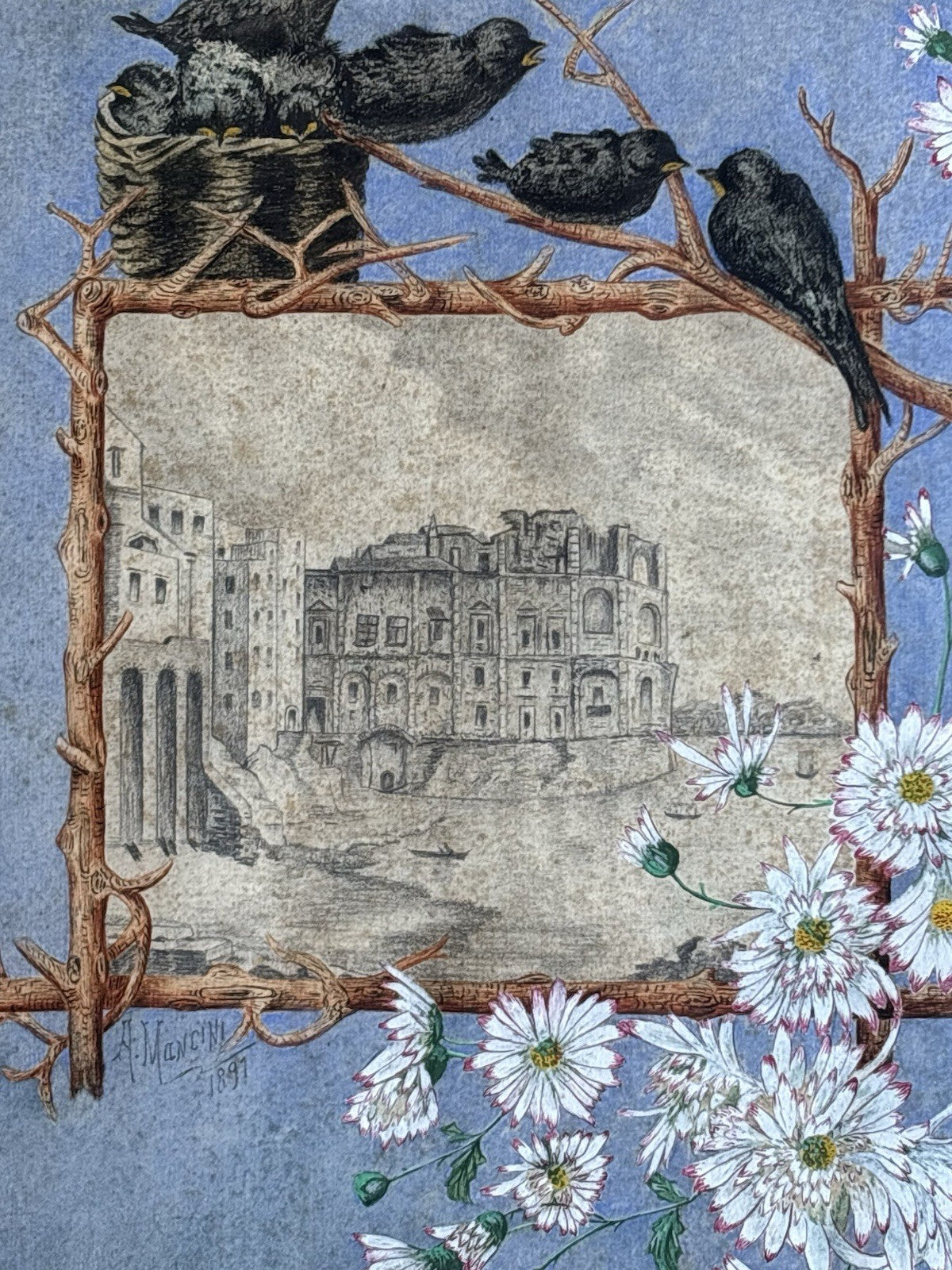 Quadro antico -Palazzo Donn’Anna- realizzato a tecnica mista