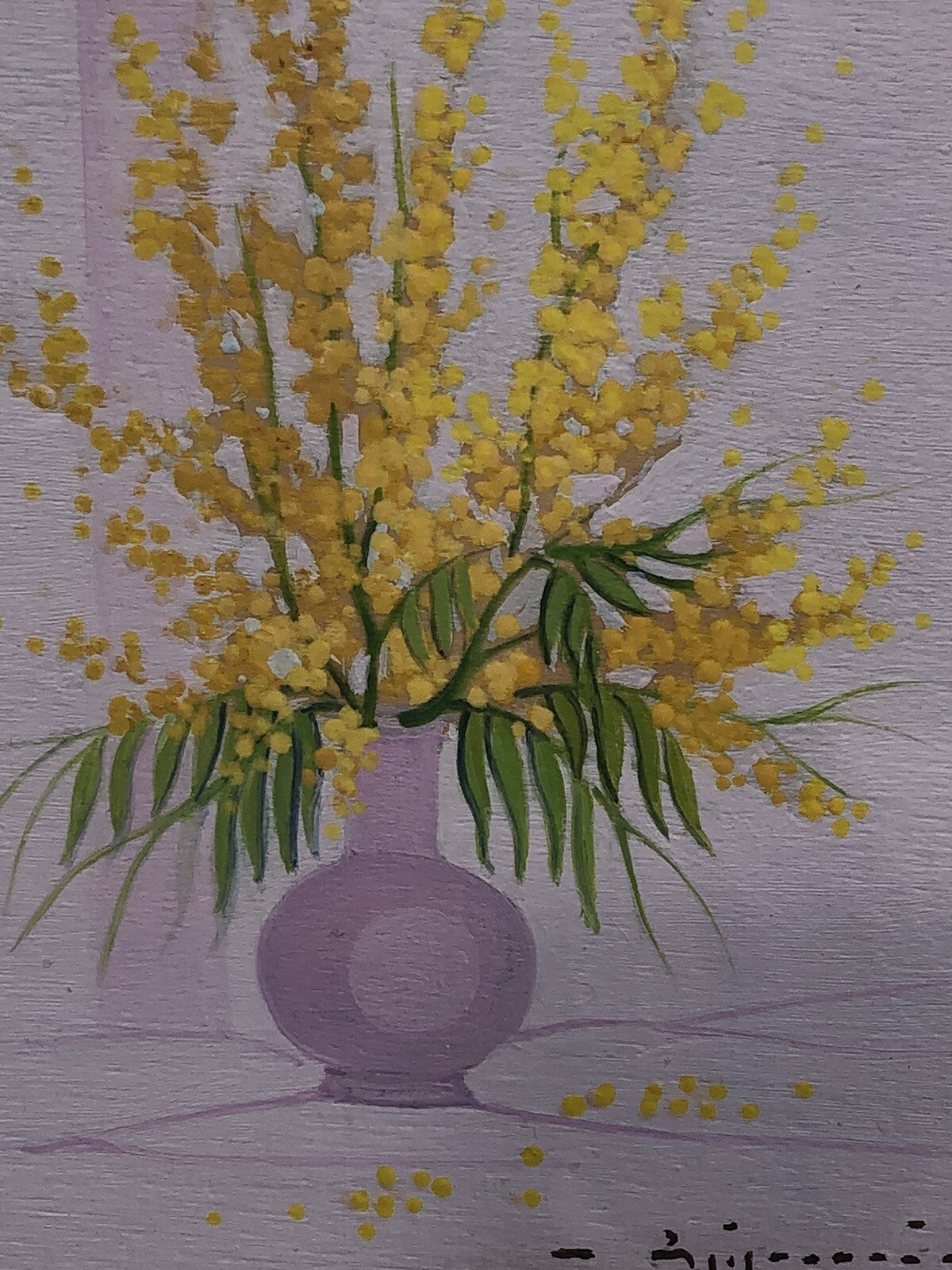 Quadro vintage -Fiori Mimose-dipinto a olio