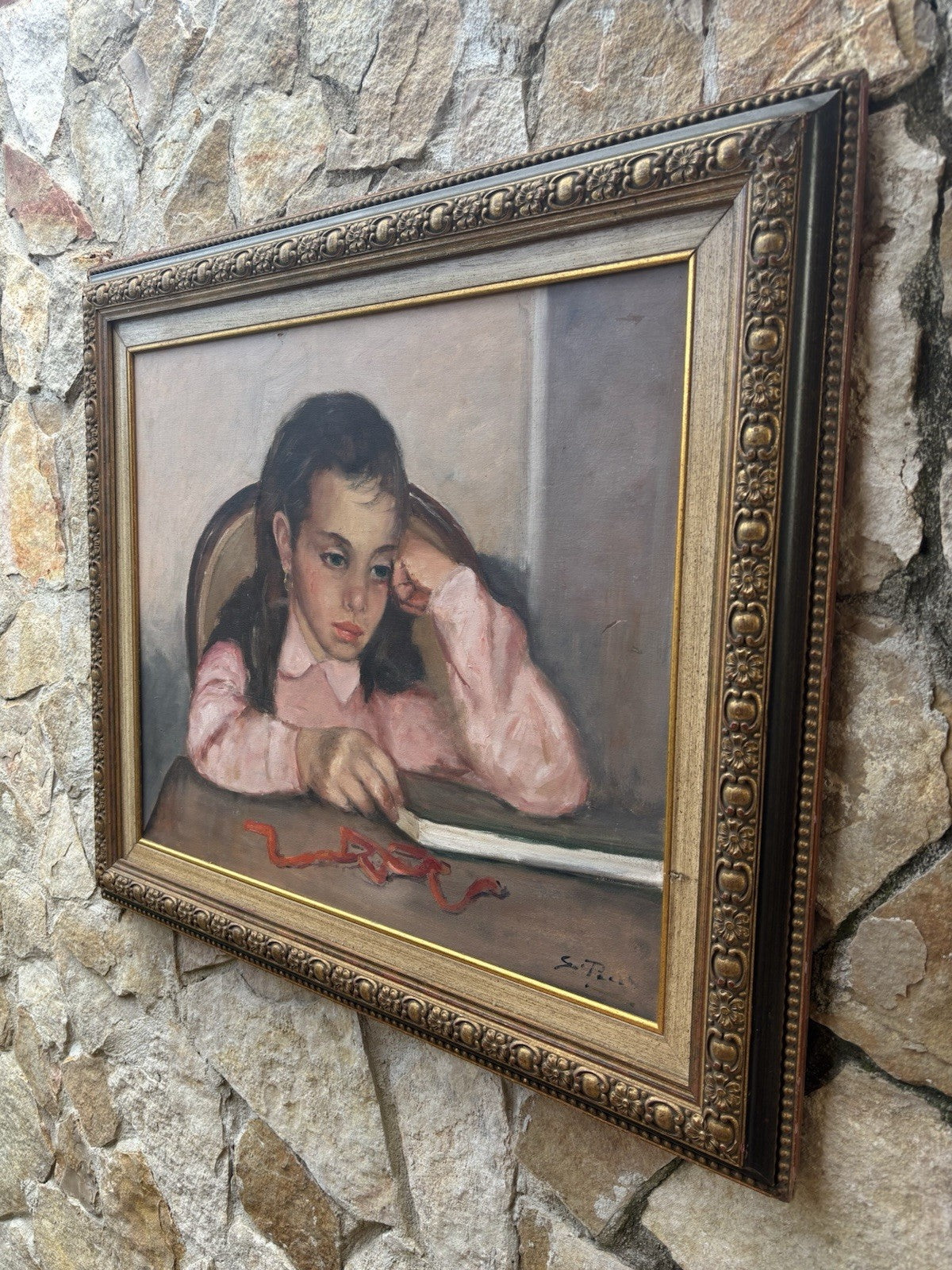 Quadro -Fanciulla Pensierosa- Giovanni Pane dipinto a olio su tavoletta