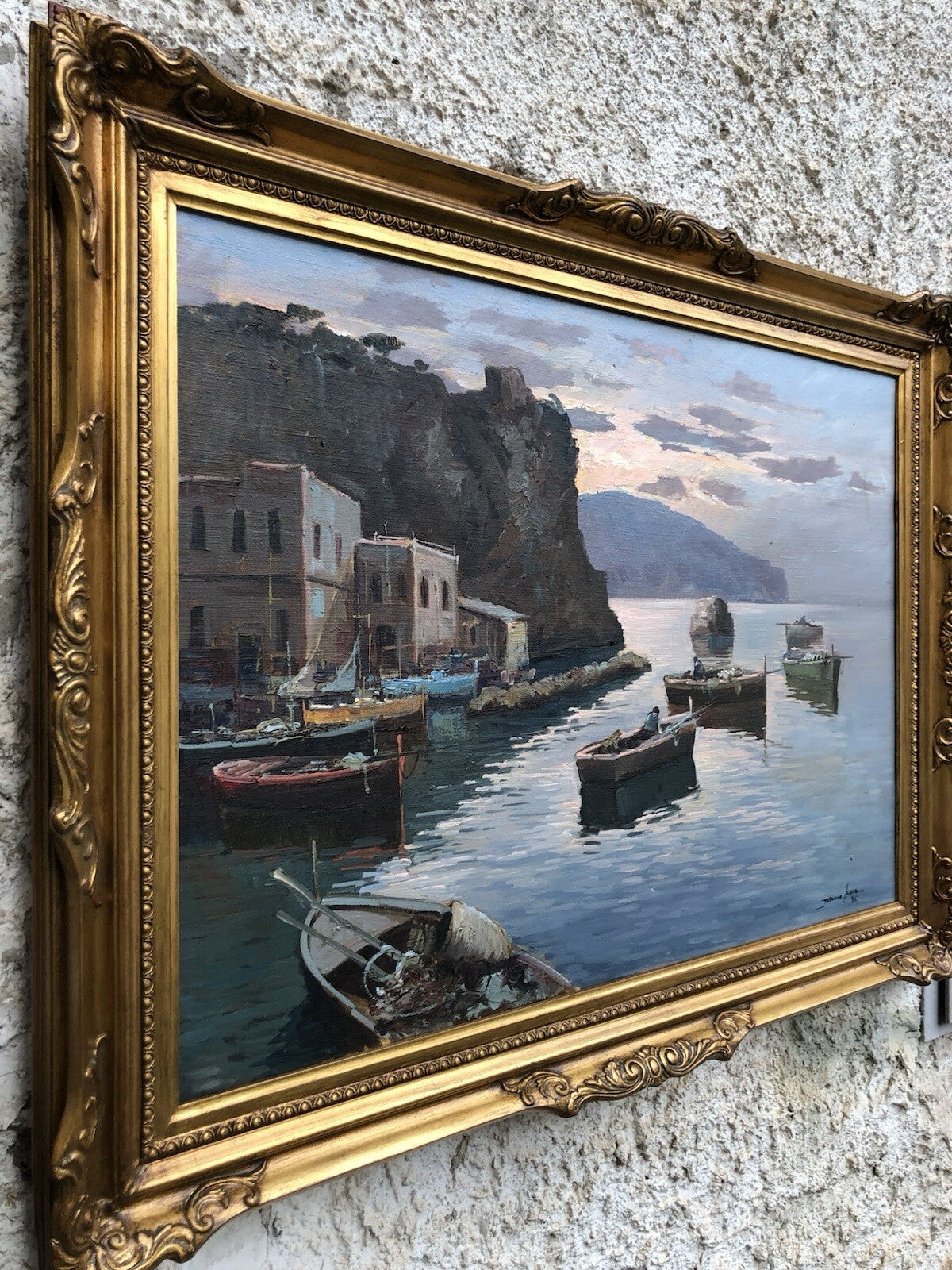 Quadro -Marina Di Procida Al Tramonto- dipinto a olio su tela