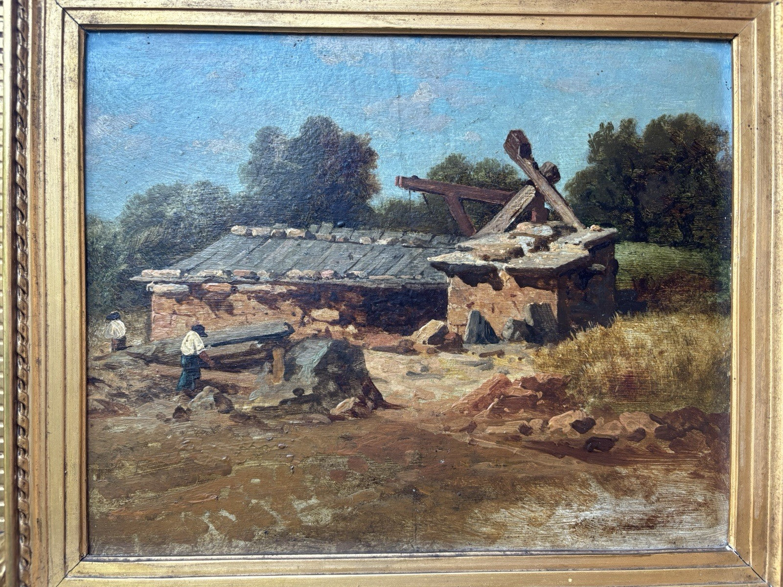 Quadro antico scuola francese -Paesaggio- dipinto a olio