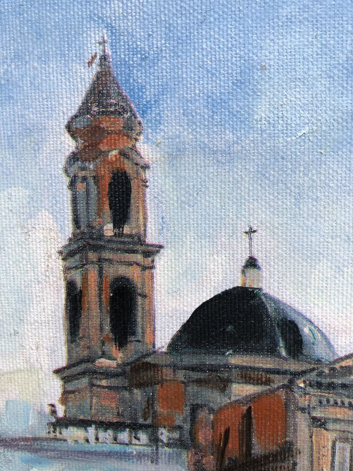 Quadro vintage -Piazza- dipinto a olio su tela