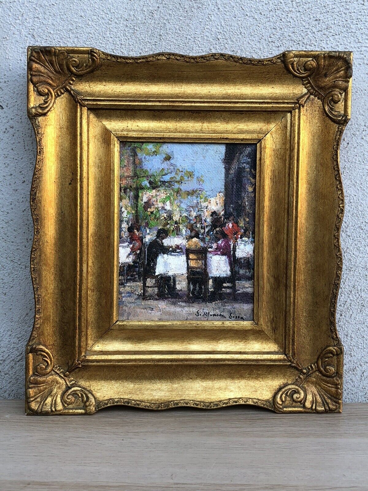 Quadro vintage -Figure Al Tavolo- dipinto a olio su tela