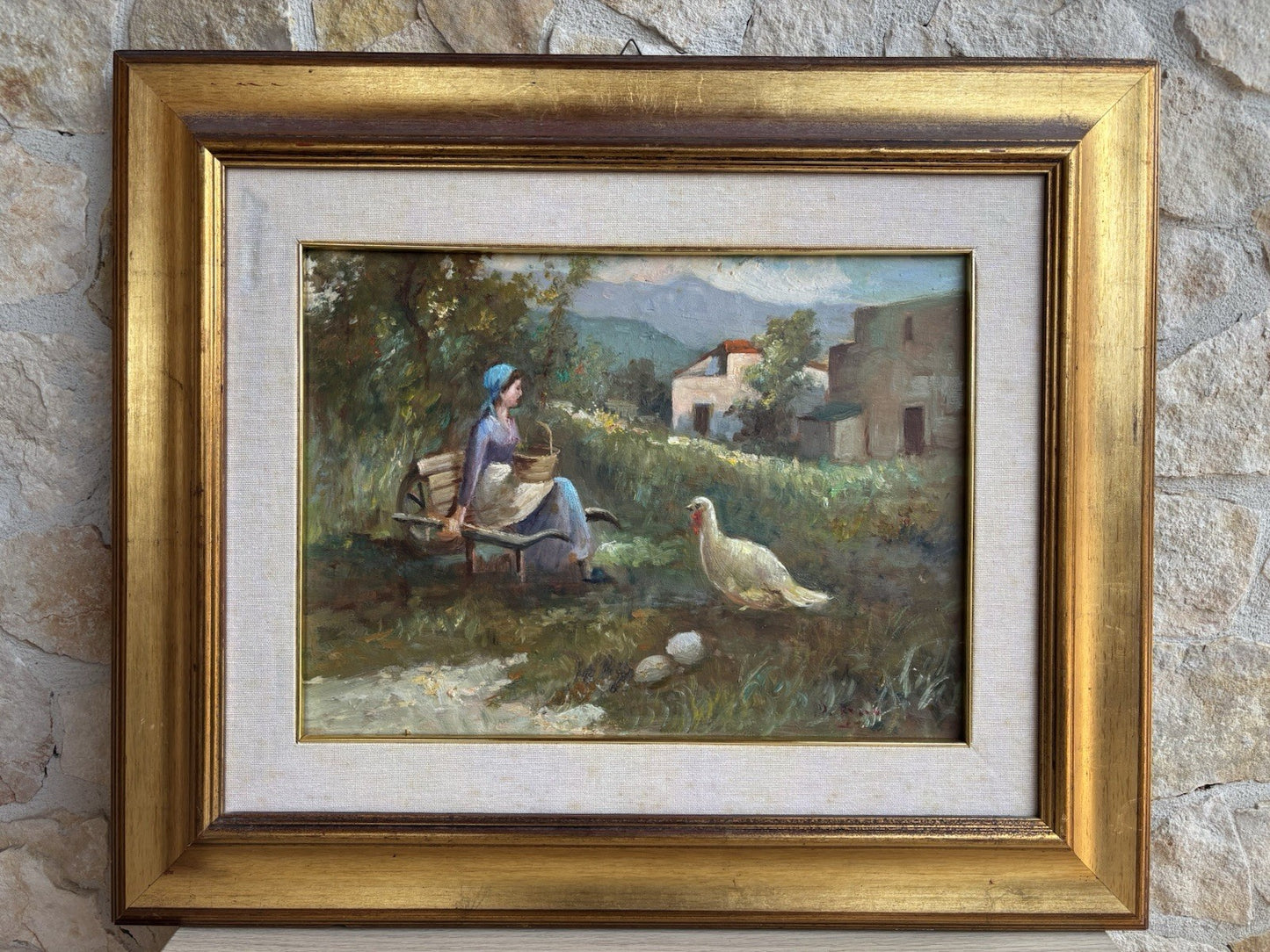 Quadro -Paesaggio Con Contadinella- dipinto a olio