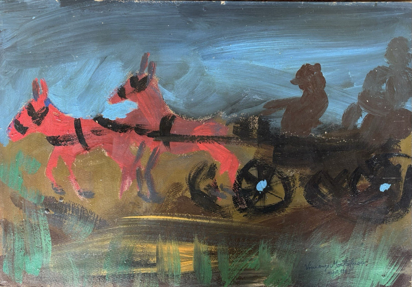 Quadro -Carrozza Con Cavalli- Vincenzo Montefusco dipinto a olio