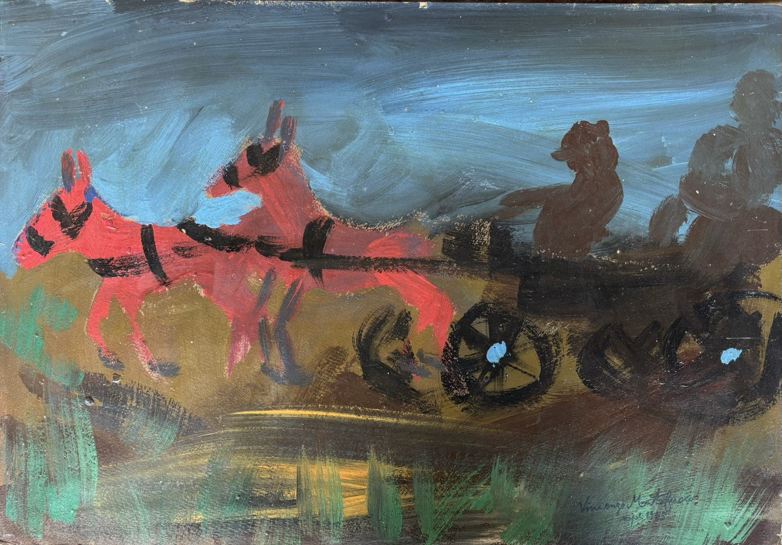 Quadro -Carrozza Con Cavalli- Vincenzo Montefusco dipinto a olio