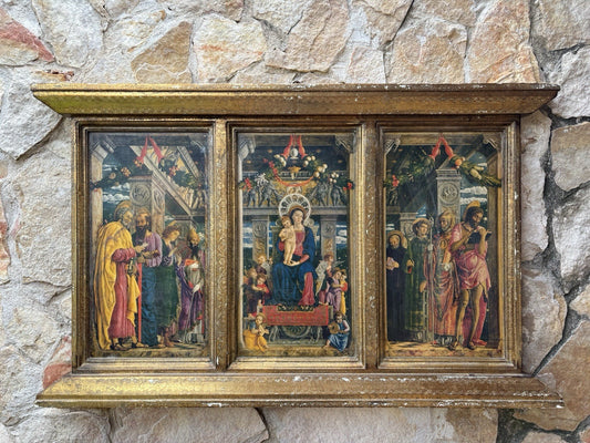 Grande Icona Religiosa Vintage In Legno Fiorentino