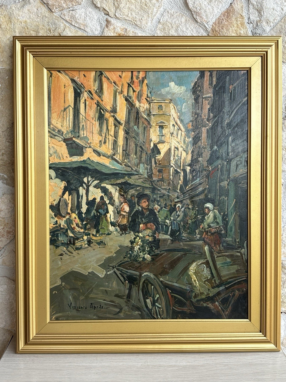 Quadro -Mercato Napoli- Vincenzo Aprile dipinto a olio