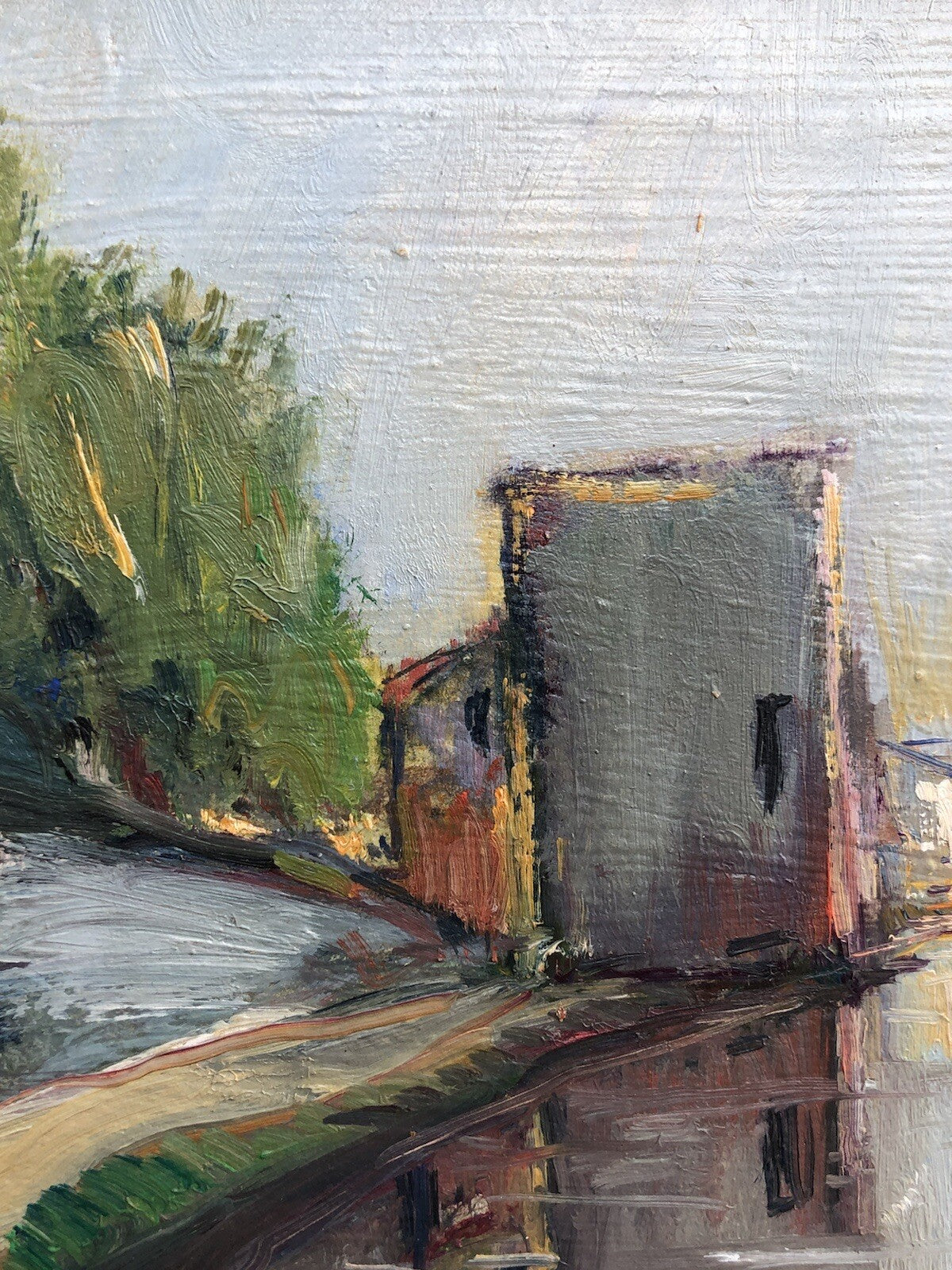 Quadro vintage -Paesaggio Con Fiume- dipinto a olio