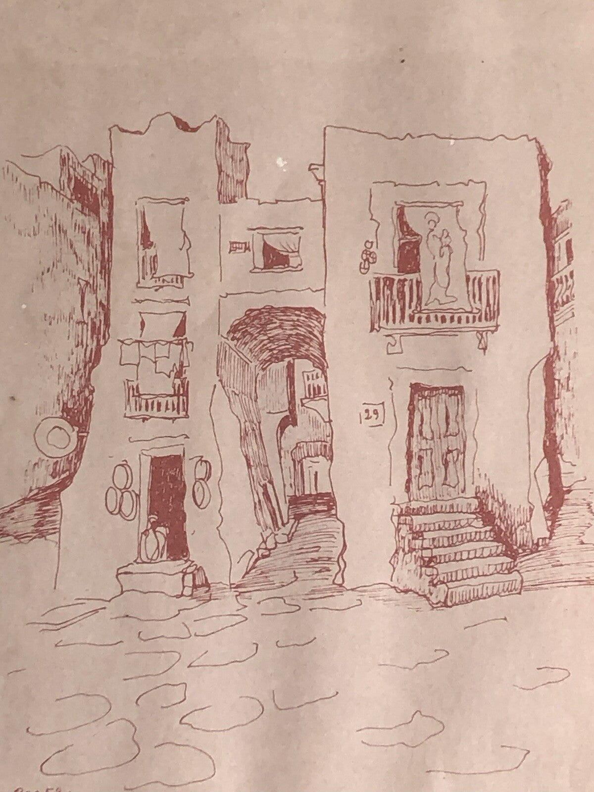 Quadro -Vico Costantinopoli- disegno a tecnica mista su carta