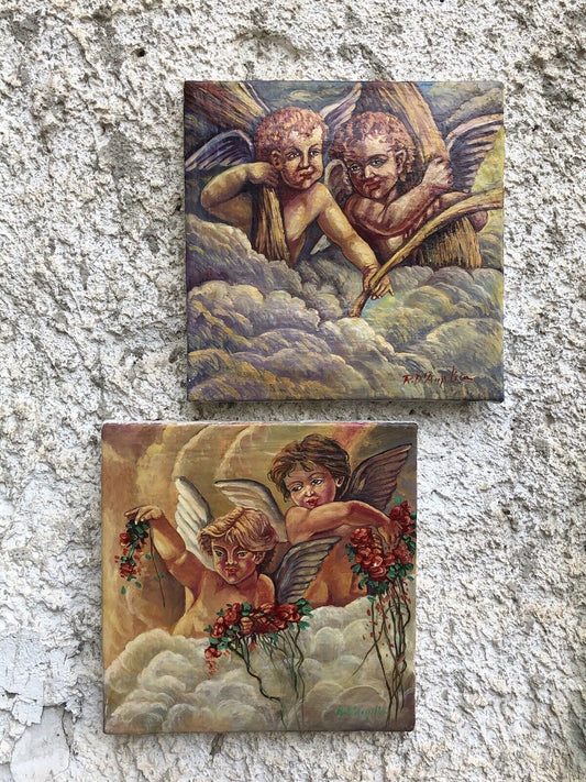 Coppia quadri -Puttini- dipinti a olio su tela