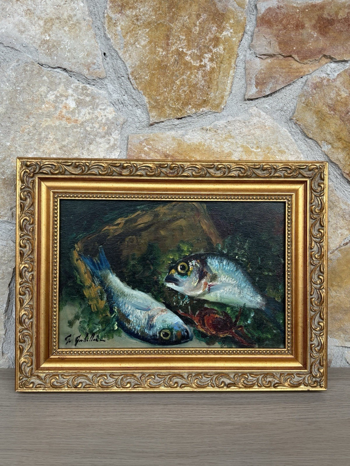 Quadro -Pesci- dipinto a olio su tavoletta