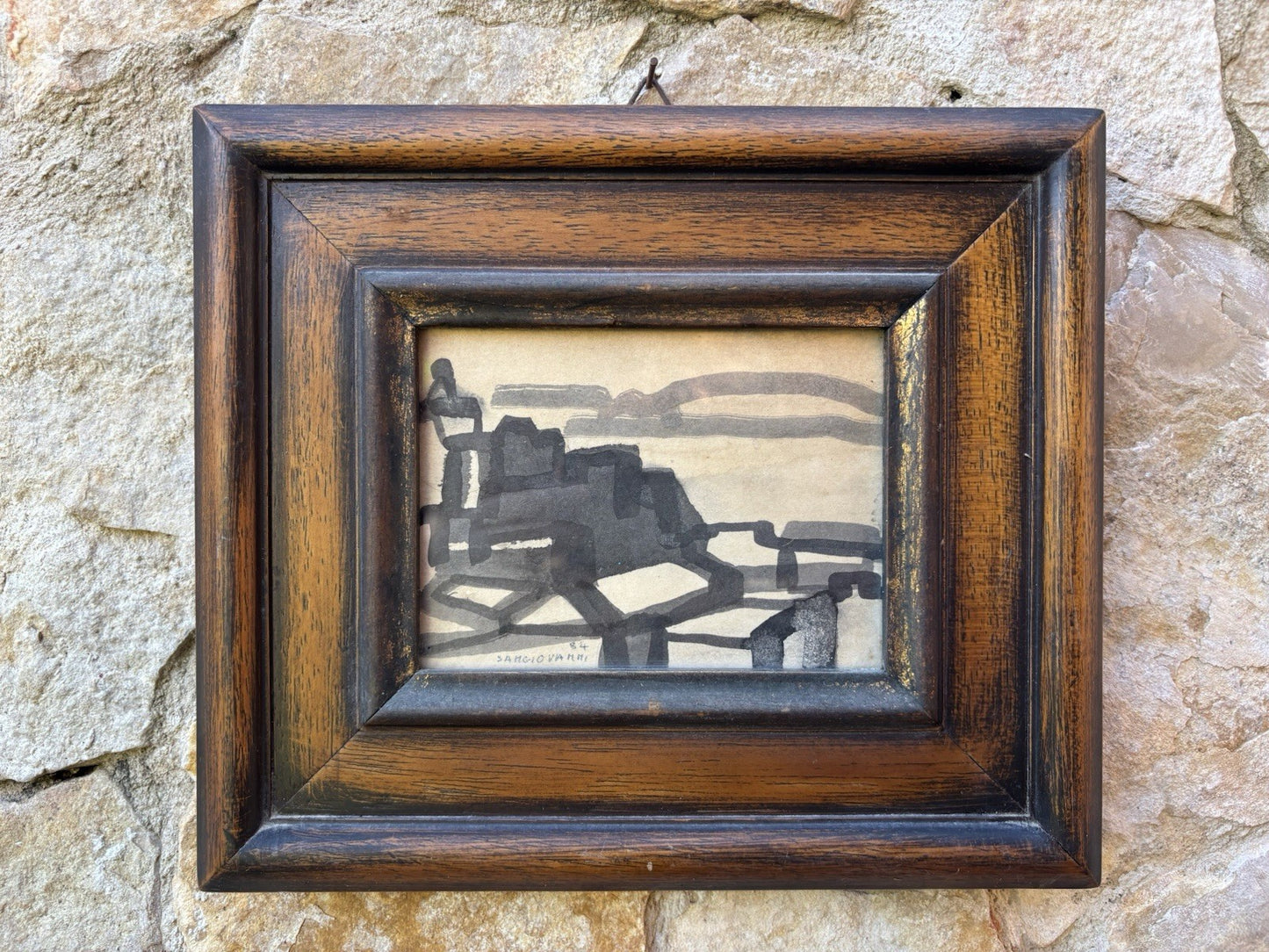 Quadro miniatura -Paesaggio Con Case- Mario Sangiovanni disegno su carta
