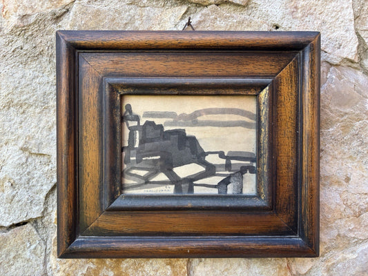 Quadro miniatura -Paesaggio Con Case- Mario Sangiovanni disegno su carta