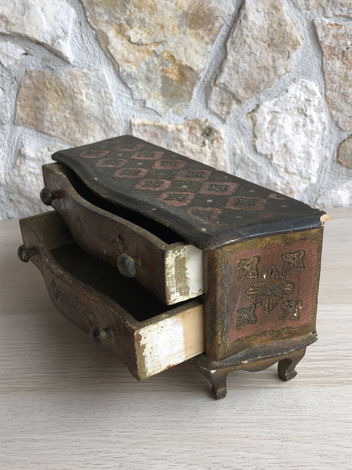 Scatola Portagioie Vintage In Legno Stile Fiorentino