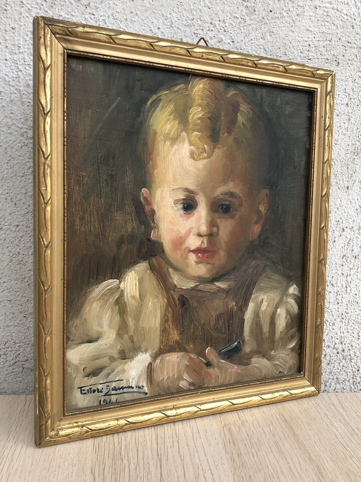 Quadro antico -Scolaretto- dipinto a olio su tavoletta