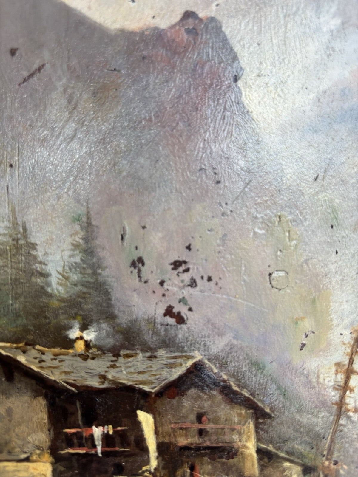 Quadro antico -Paesaggio Alpino- dipinto a olio su tavola