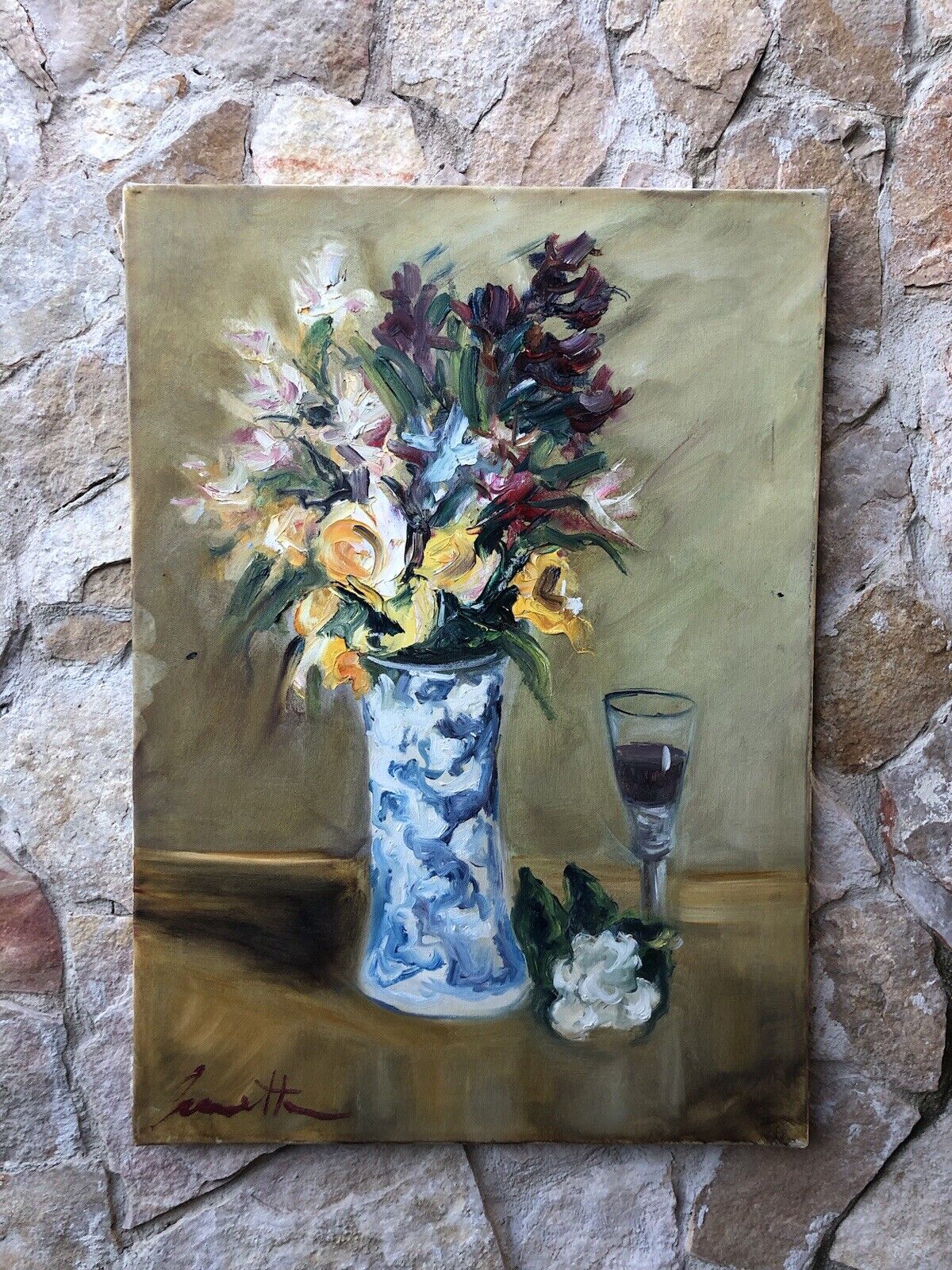 Quadro vintage -Vaso Con Fiori- dipinto a olio su tela