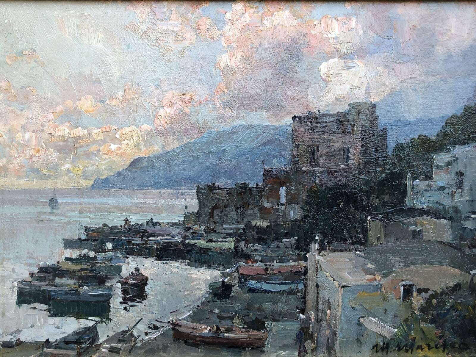 Quadro vintage -Marina- dipinto a olio su tavoletta