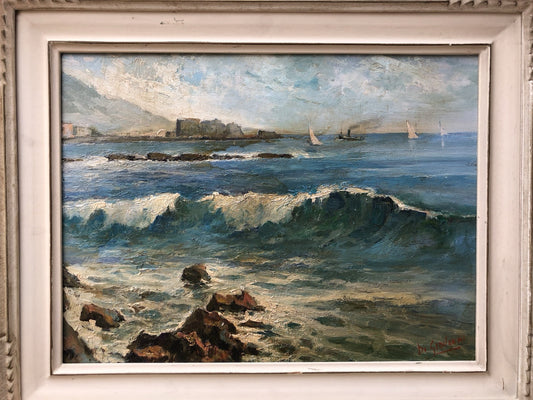 Quadro -Marina Napoli- dipinto a olio su tavola