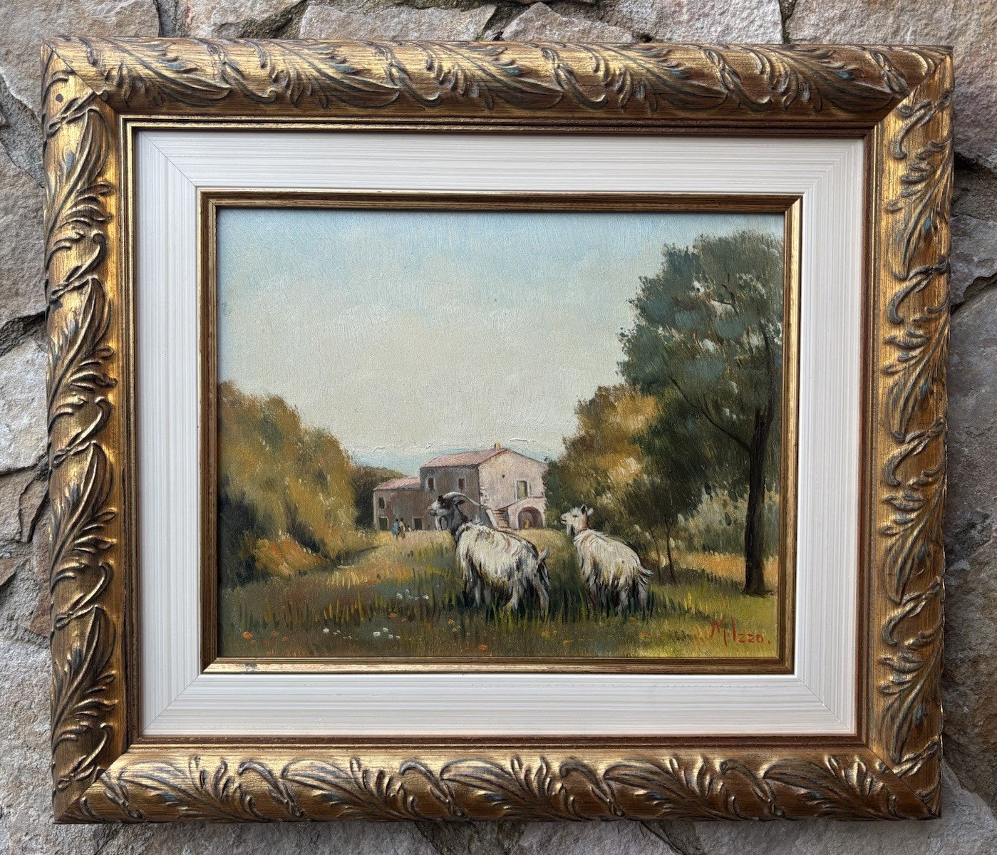 Quadro -Paesaggio Con Capre- Maria Izzo- dipinto a olio