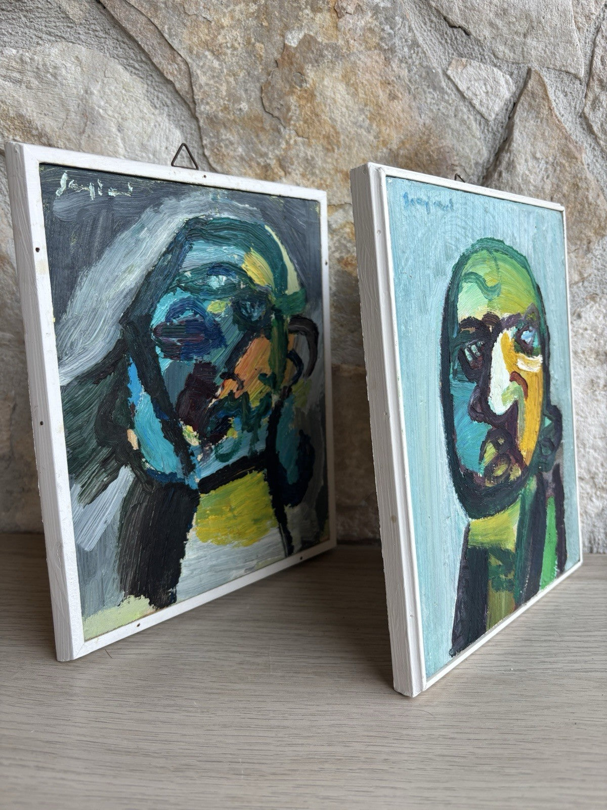 Coppia di quadri -Figure Astratte- Mario Sangiovanni dipinti ad olio