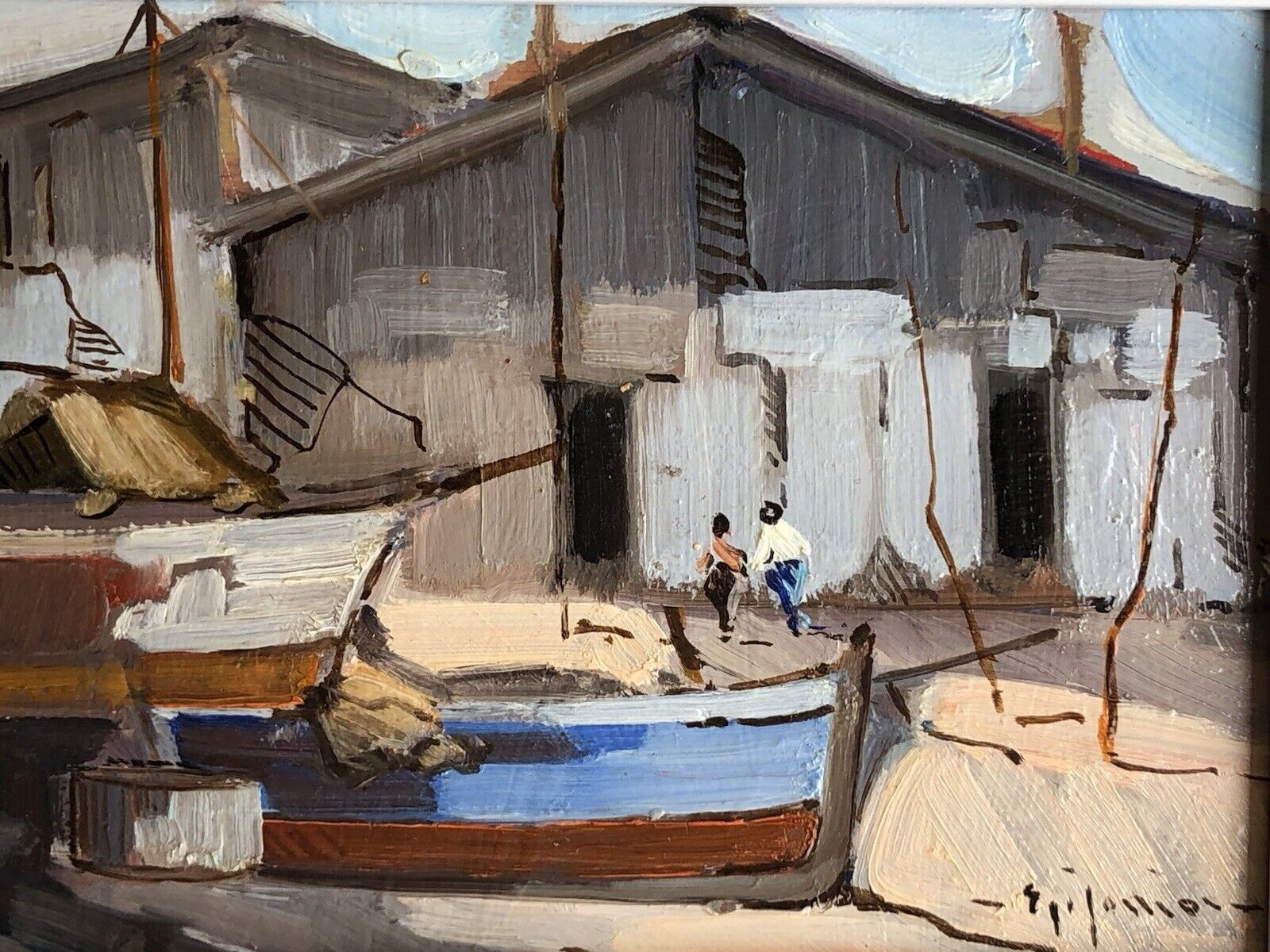 Quadro -Barche A Riposo- dipinto a olio su tavoletta