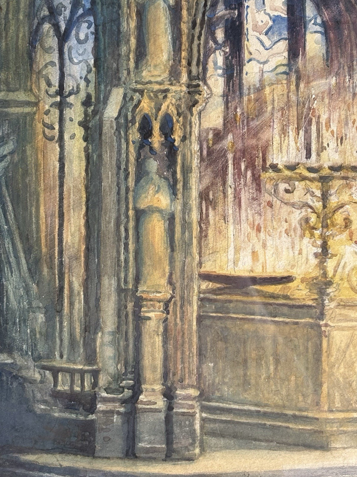 Quadro antico -Cattedrale- dipinto ad acquerello su carta