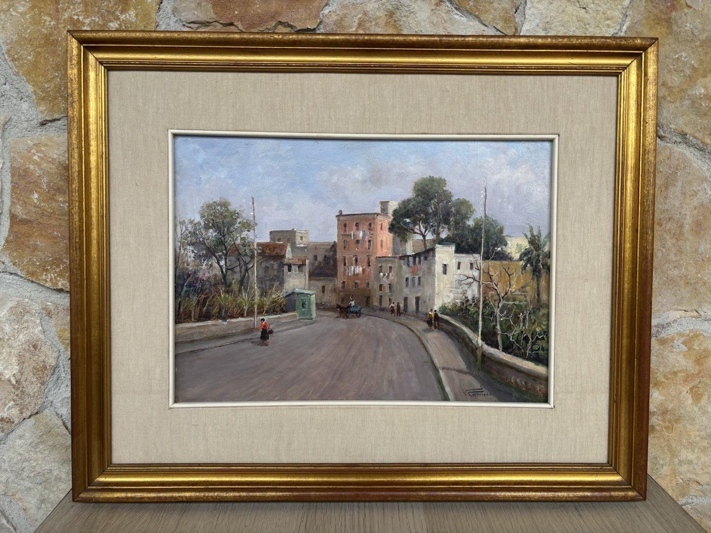 Quadro -Strada Di Paese- Vincenzo Canino dipinto a olio su tavoletta