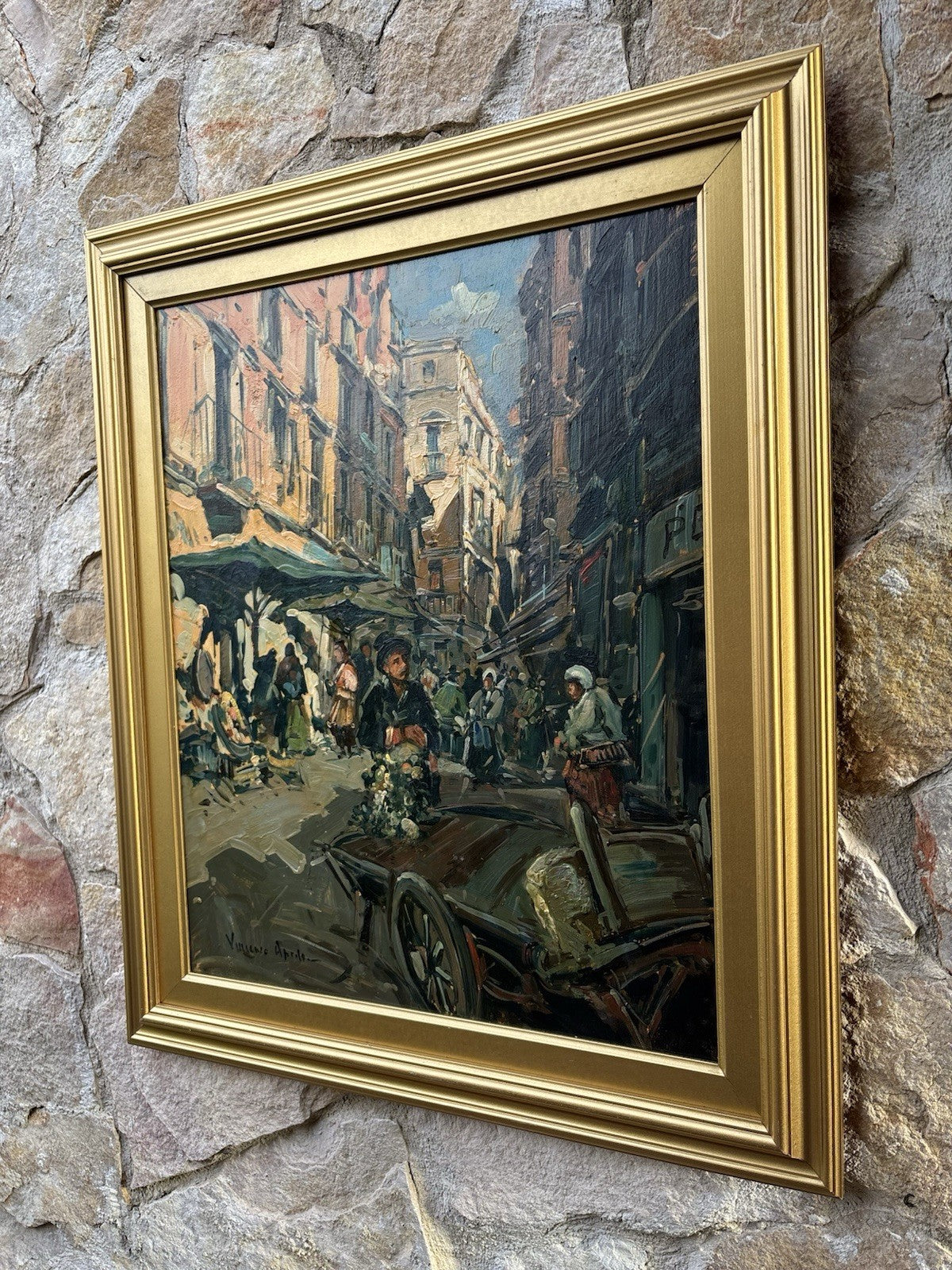 Quadro -Mercato Napoli- Vincenzo Aprile dipinto a olio