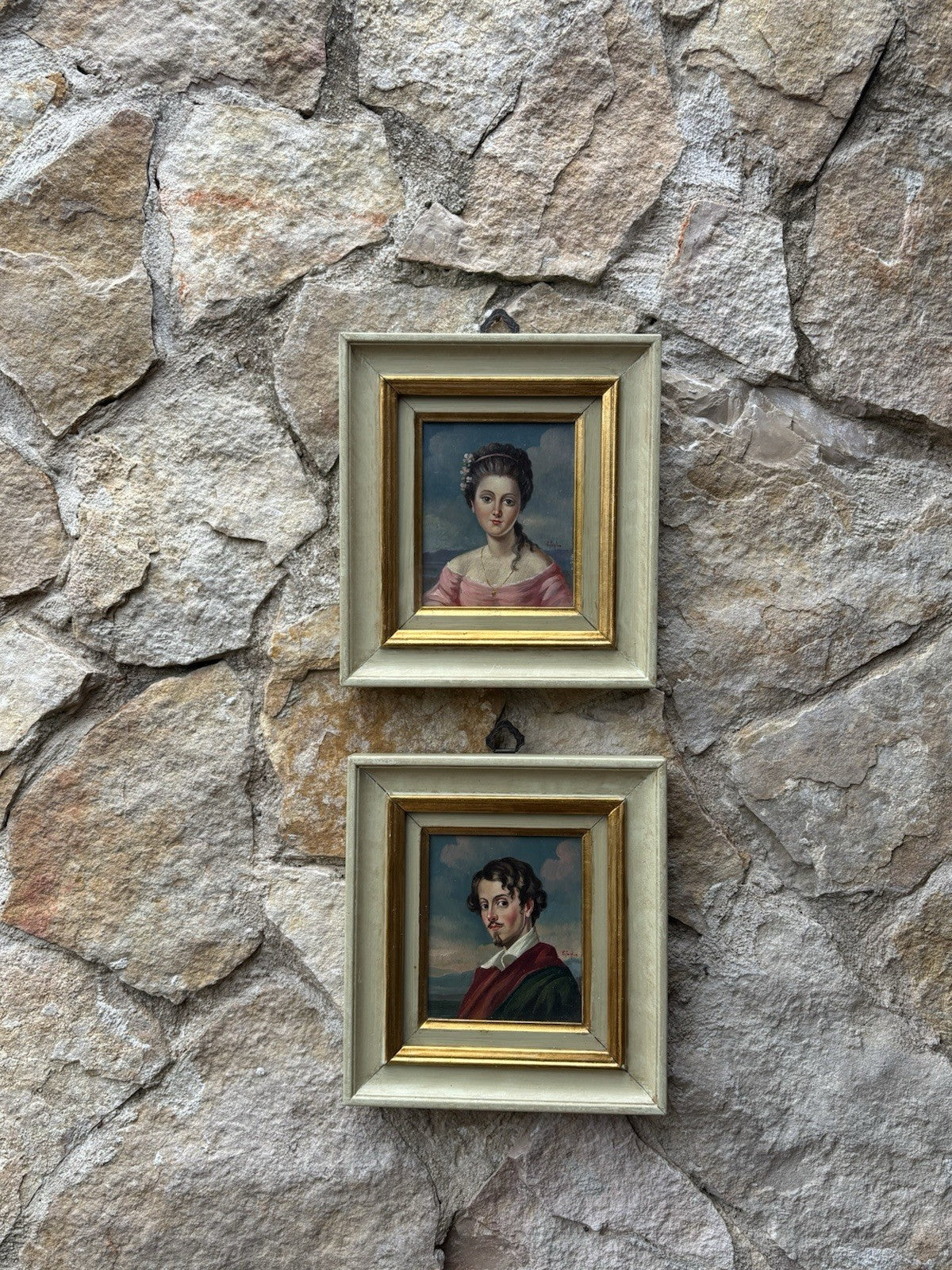 Coppia Di Quadri Vintage, Ritratti Dipinti A Olio