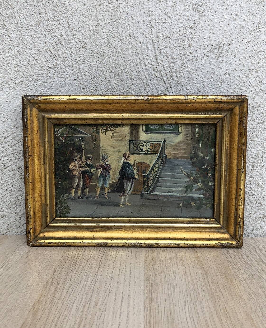 Quadro antico -Serenata- dipinto a olio su rametto