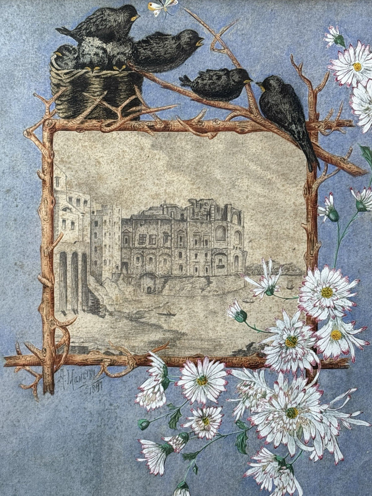 Quadro antico -Palazzo Donn’Anna- realizzato a tecnica mista