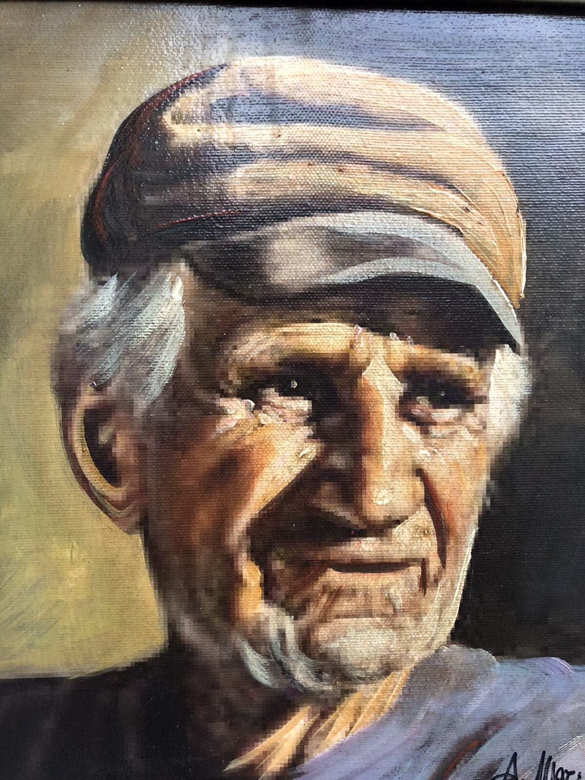 Quadro dipinto a olio su tela, soggetto Uomo Anziano