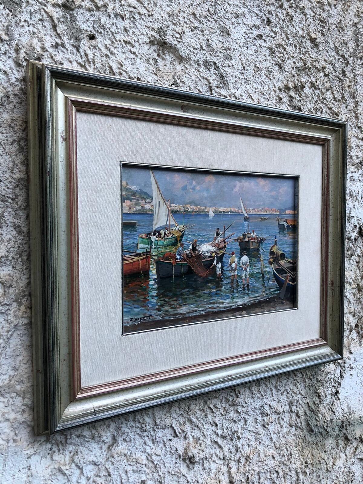 Quadro vintage -Marina Di Napoli- dipinto a olio su tavola