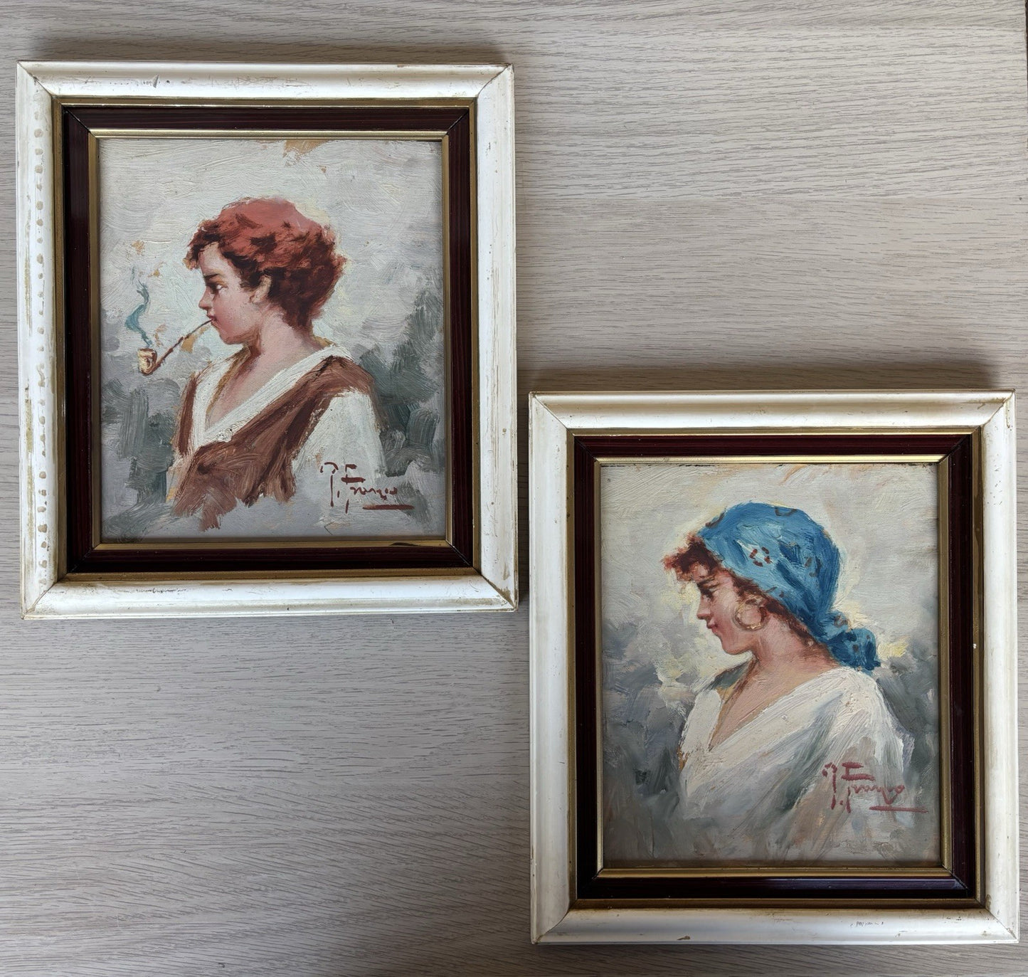 Coppia quadri -Figure- Francesco Pecoraro dipinti a olio