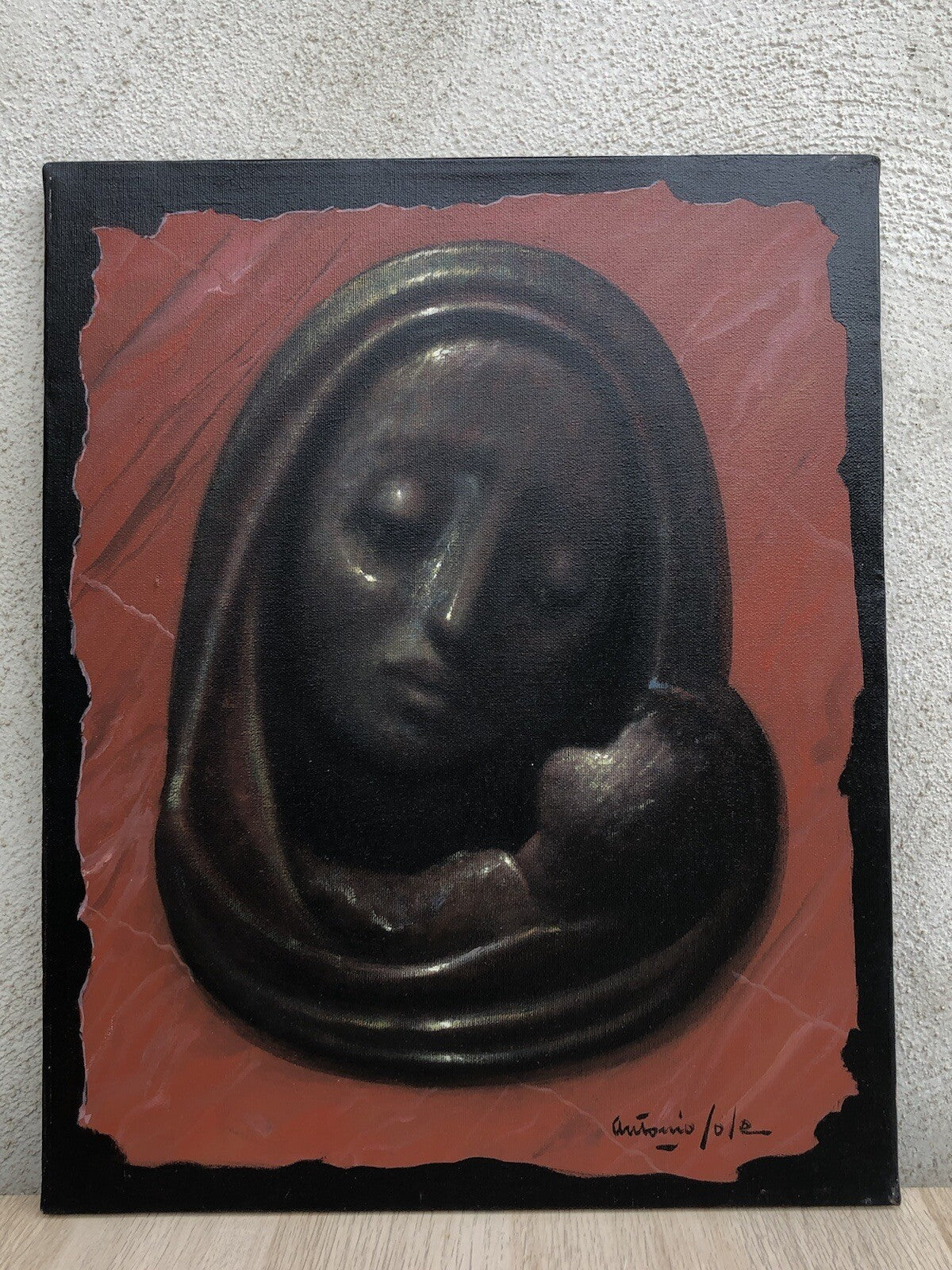 Quadro vintage -Madonna Nera- dipinto a olio su tela