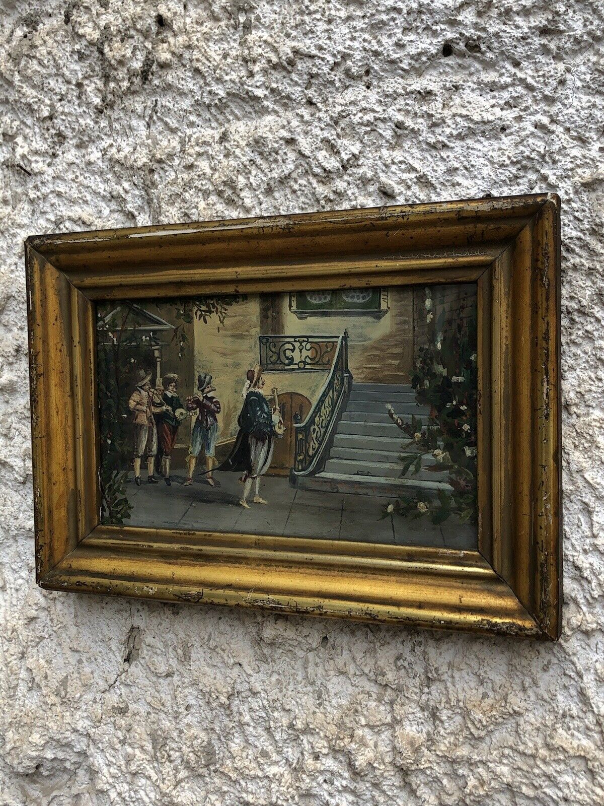 Quadro antico -Serenata- dipinto a olio su rametto