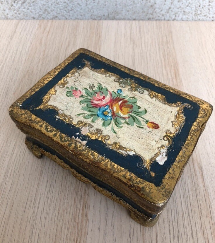 Scatola Portagioie Vintage In Legno Stile Fiorentino