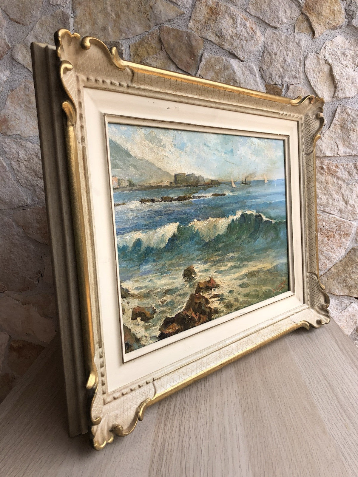 Quadro -Marina Napoli- dipinto a olio su tavola
