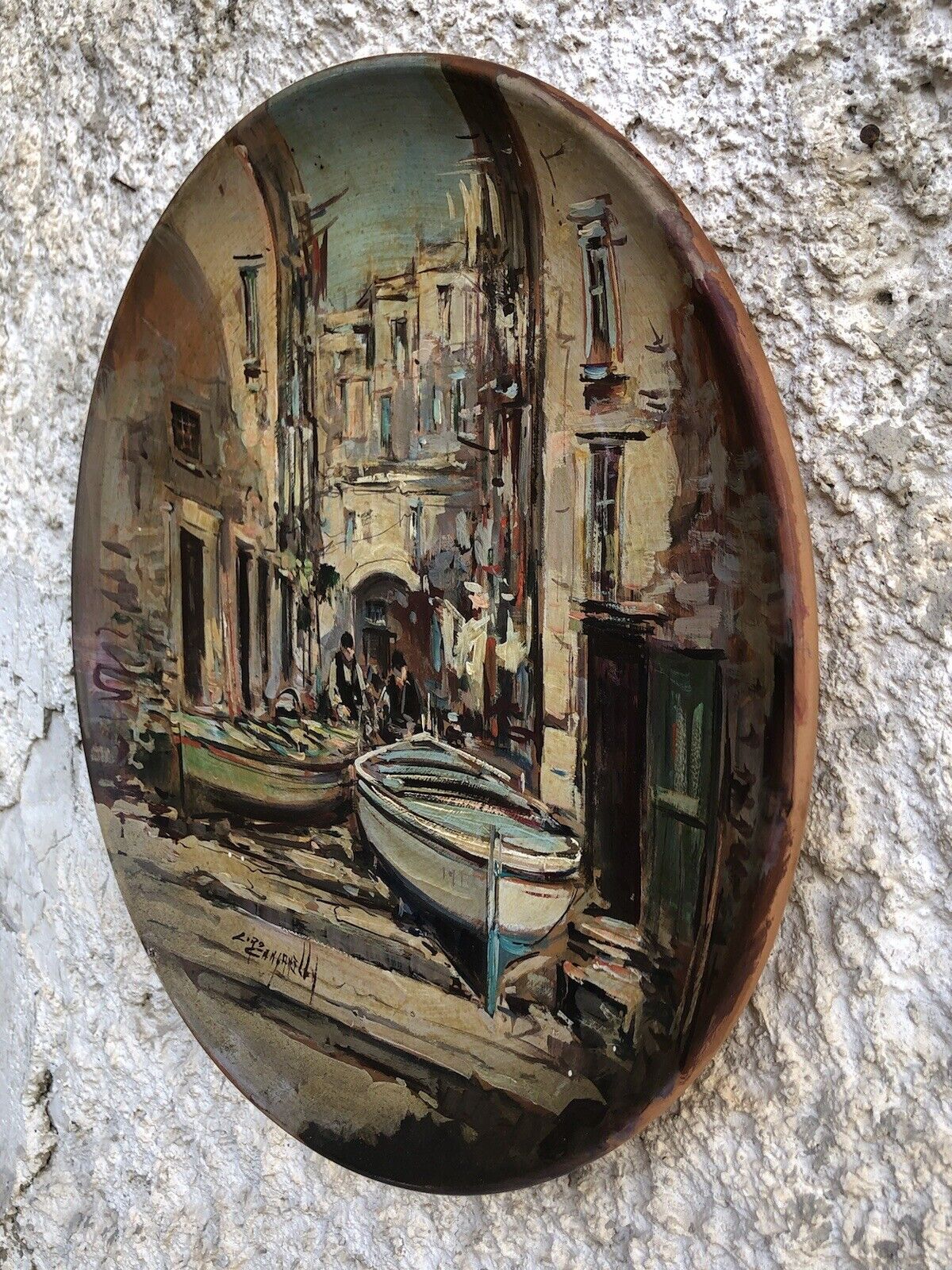 Piatto Vintage Dipinto A Olio Su Terracotta
