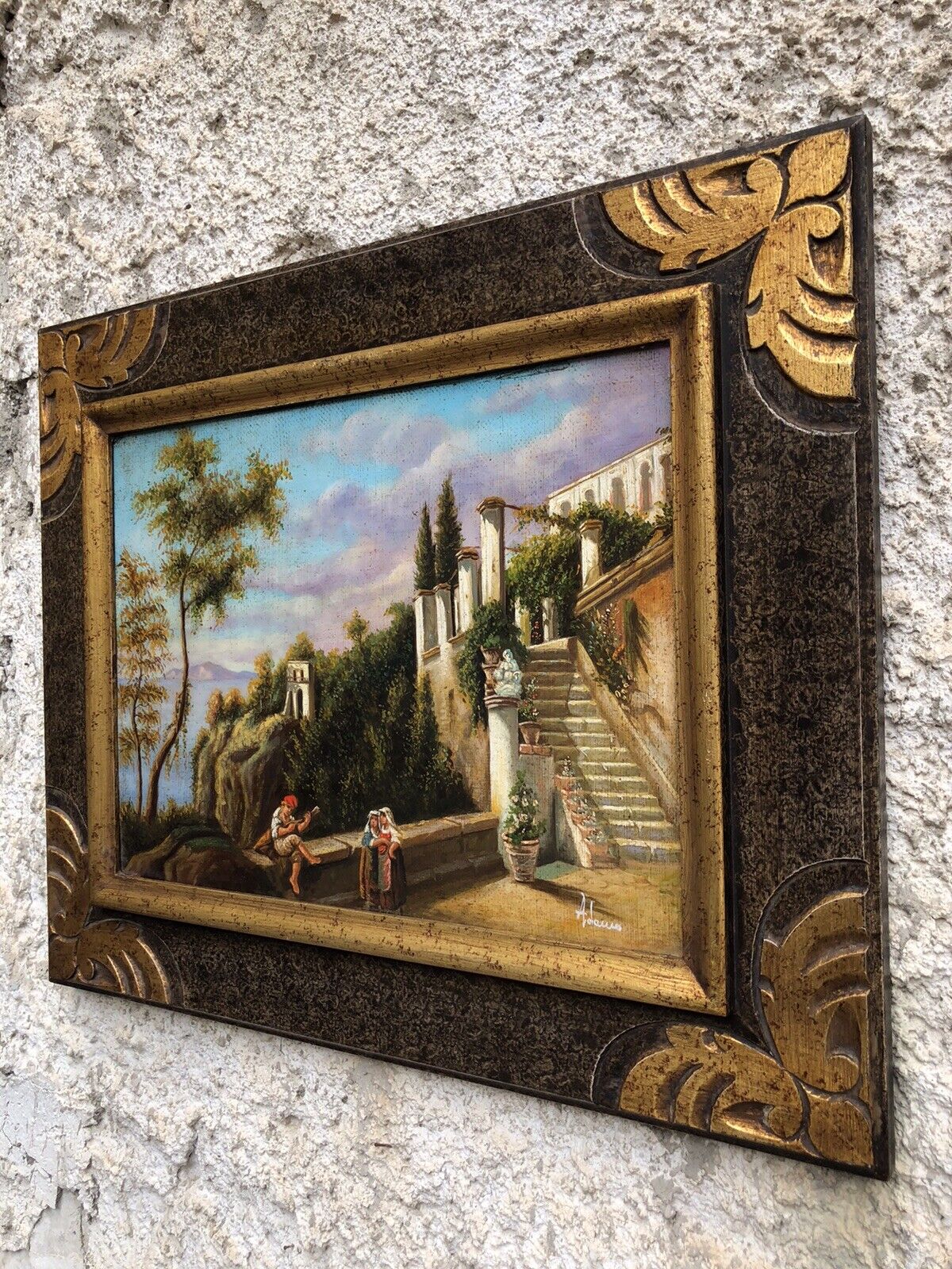 Quadro vintage -Riproduzione Scuola Di Posillipo- dipinto a olio su tela